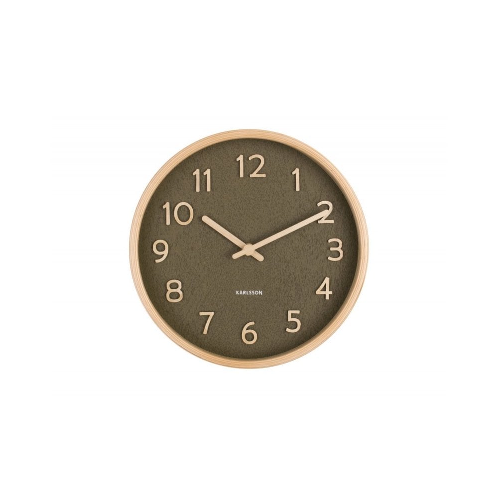 Wall clock Pure wood grain small, Moss green, Green