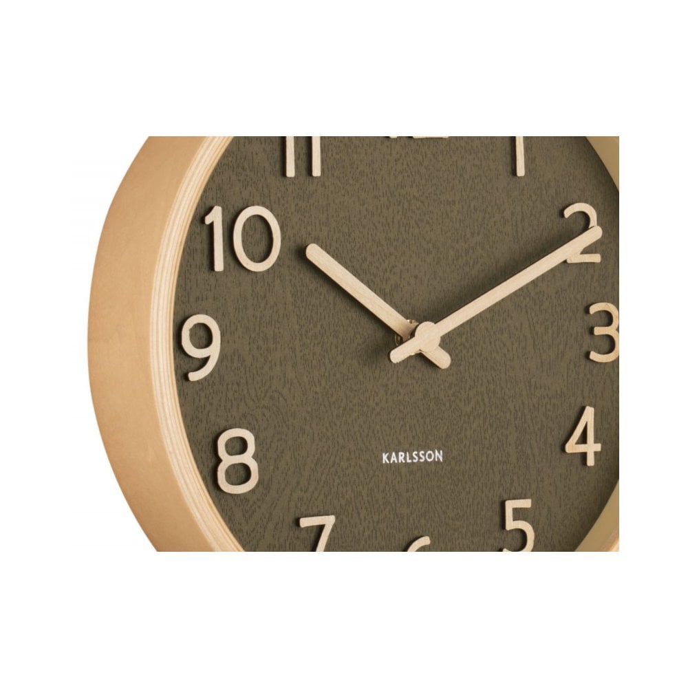 Wall clock Pure wood grain small, Moss green, Green