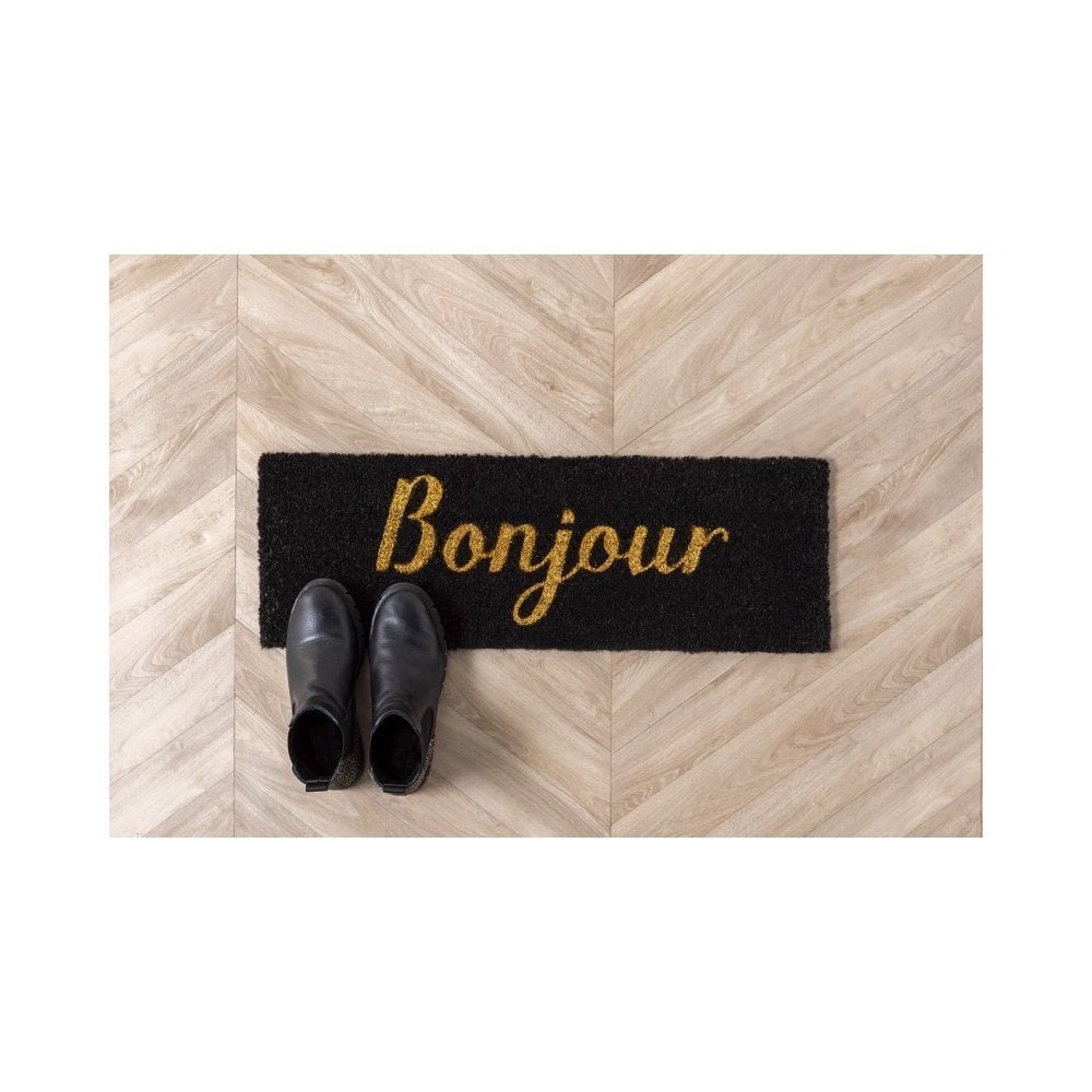 Door Mat Bonjour, Black