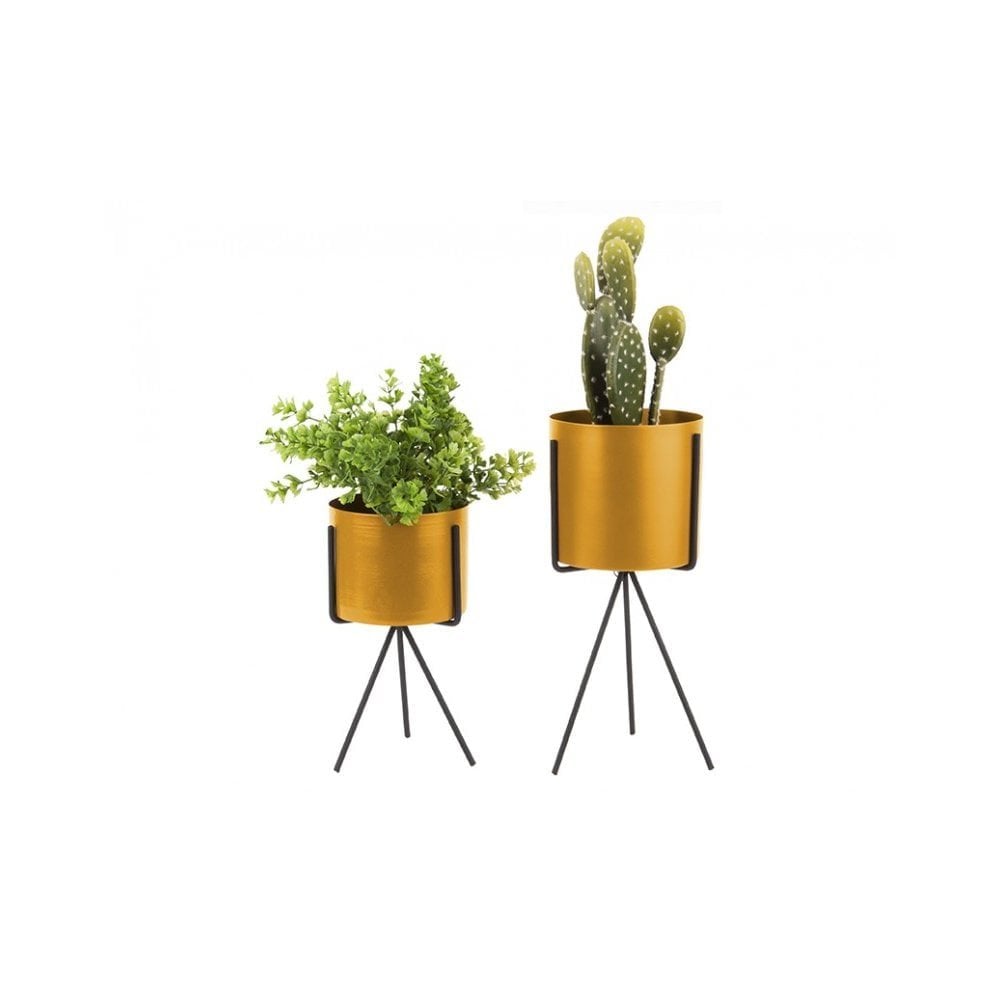 Plant Pot Set Pedestal, Ochre yellow, Yellow