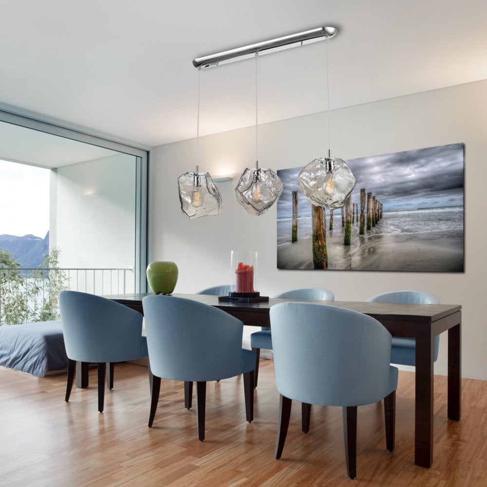 Petra Chrome Trio Pendant Light with Smoked Glass Shades