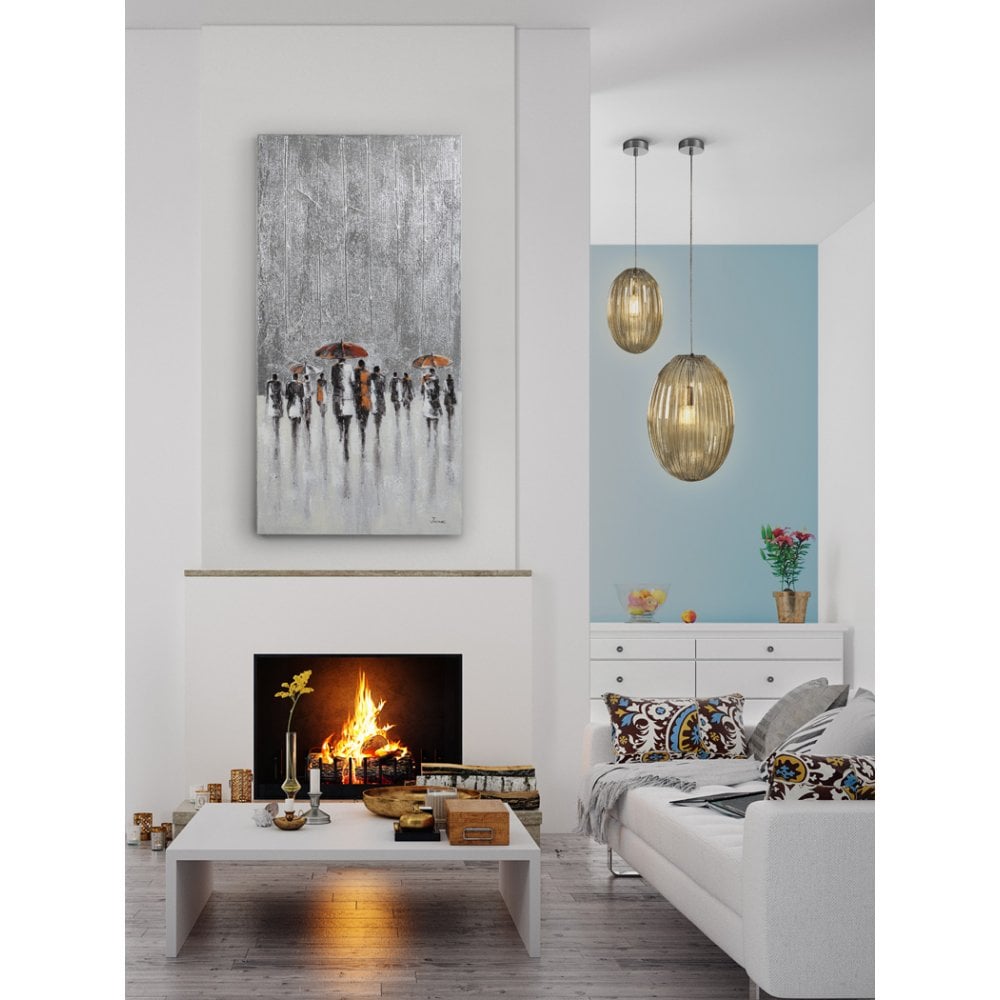 Rainfall Reflections: Acrylic Canvas with Silver Accents