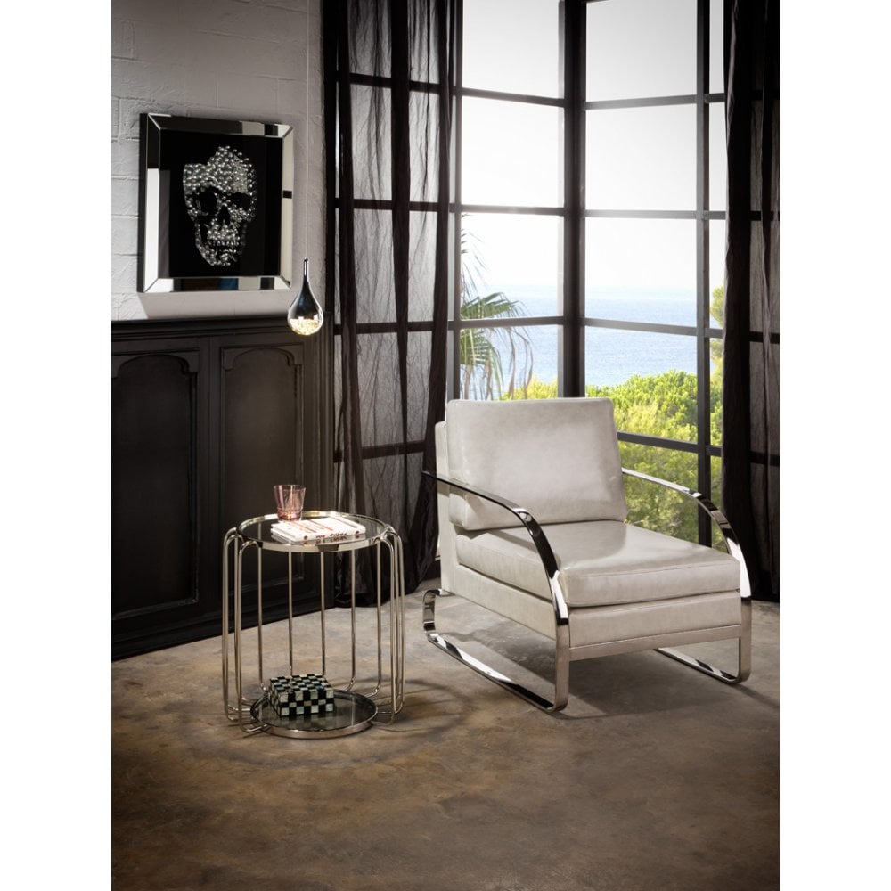 Sophisticated Hadas Steel Round Side Table with Glass Shelves