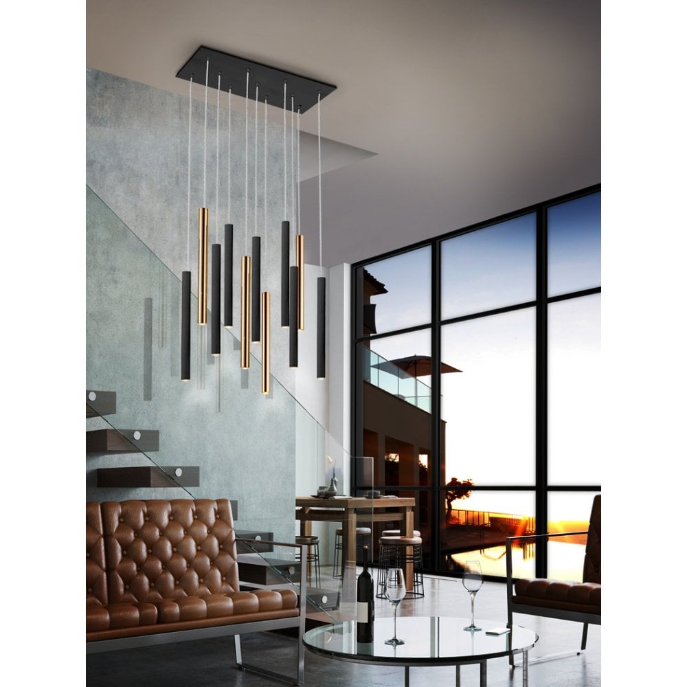 Elegant Varas Black & Gold Dimmable Pendant with 11 LED Lights