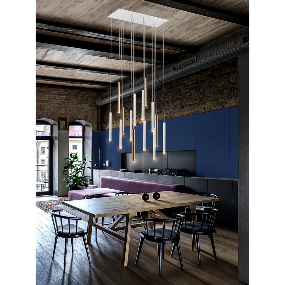 Varas 14-Light Dimmable LED Pendant in Gold and White