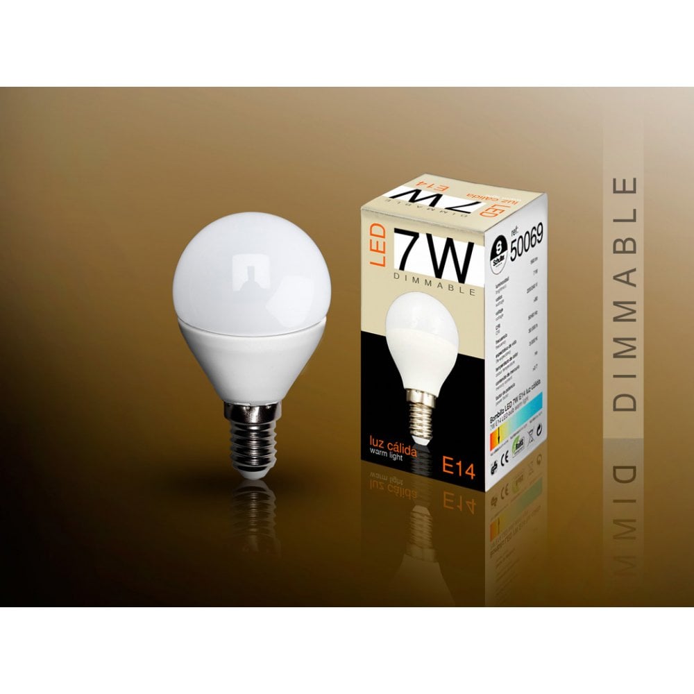 7W E14 Dimmable LED Opal Mini Globe Bulb - Warm 3000K, 560 Lumens