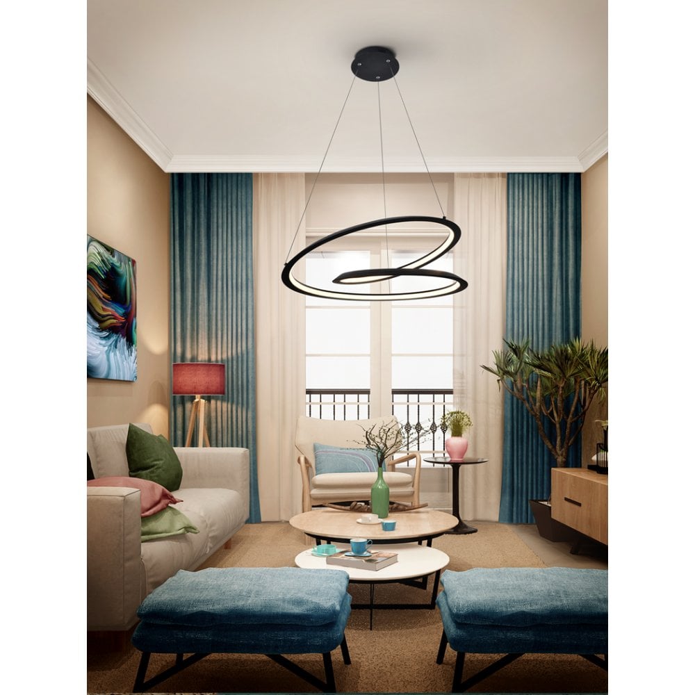 Elegant Looping Pendant Light in Black, Ø60 cm