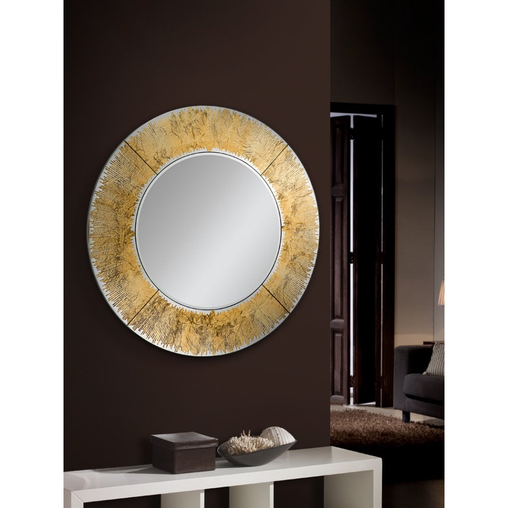 Golden Aurora Crystal Round Mirror, Ø100