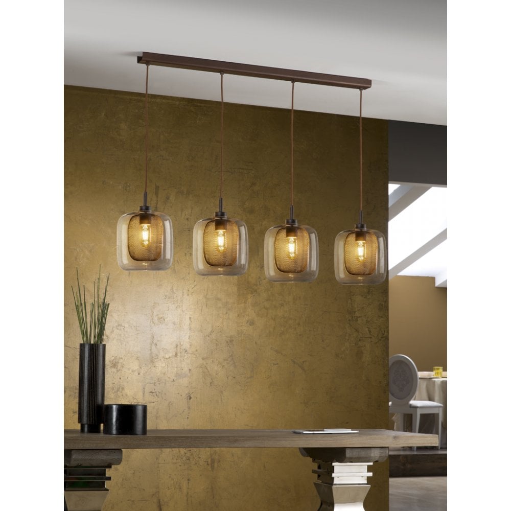 Chocolate Elegance Pendant Light with Four Clear Glass Shades