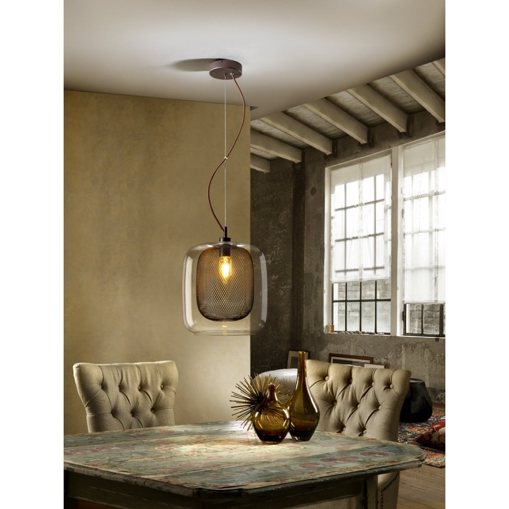 Fox Chocolate Brown Pendant Lamp with Metal Mesh and Crystal Glass