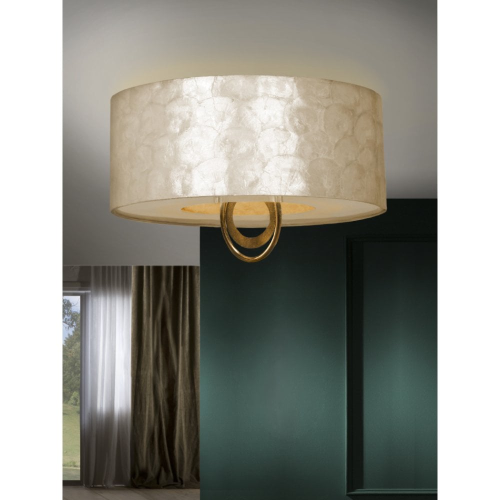 Eden 4-Light Gold & Black Ceiling Lamp with Mother of Pearl Shade