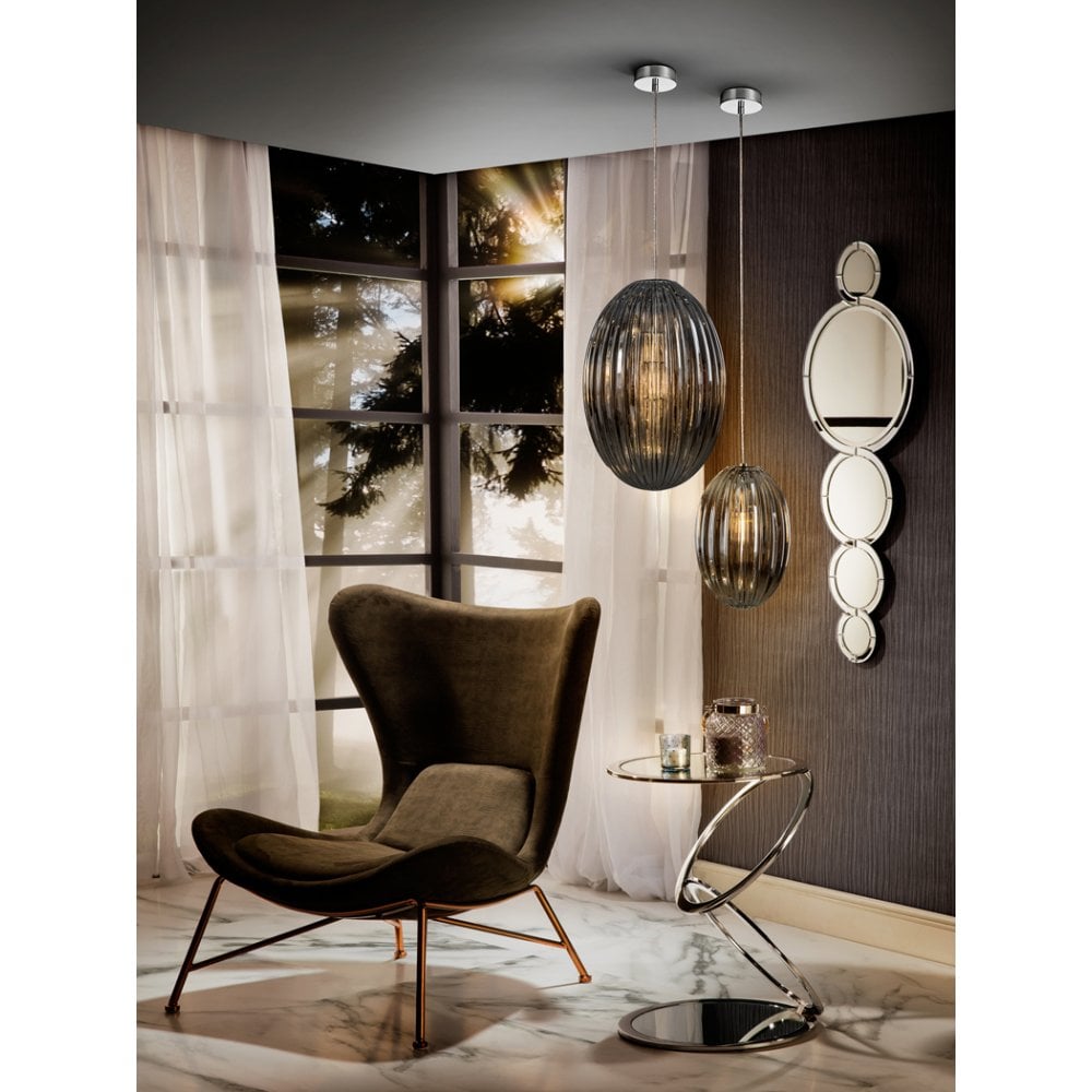 Ovila 1L Smoke Glass Pendant Lamp, 20Ø