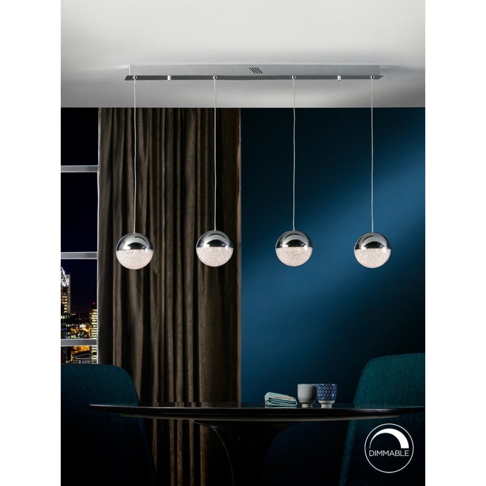 LED Sphere Pendant Lamp, 4 Lights, Chrome Finish