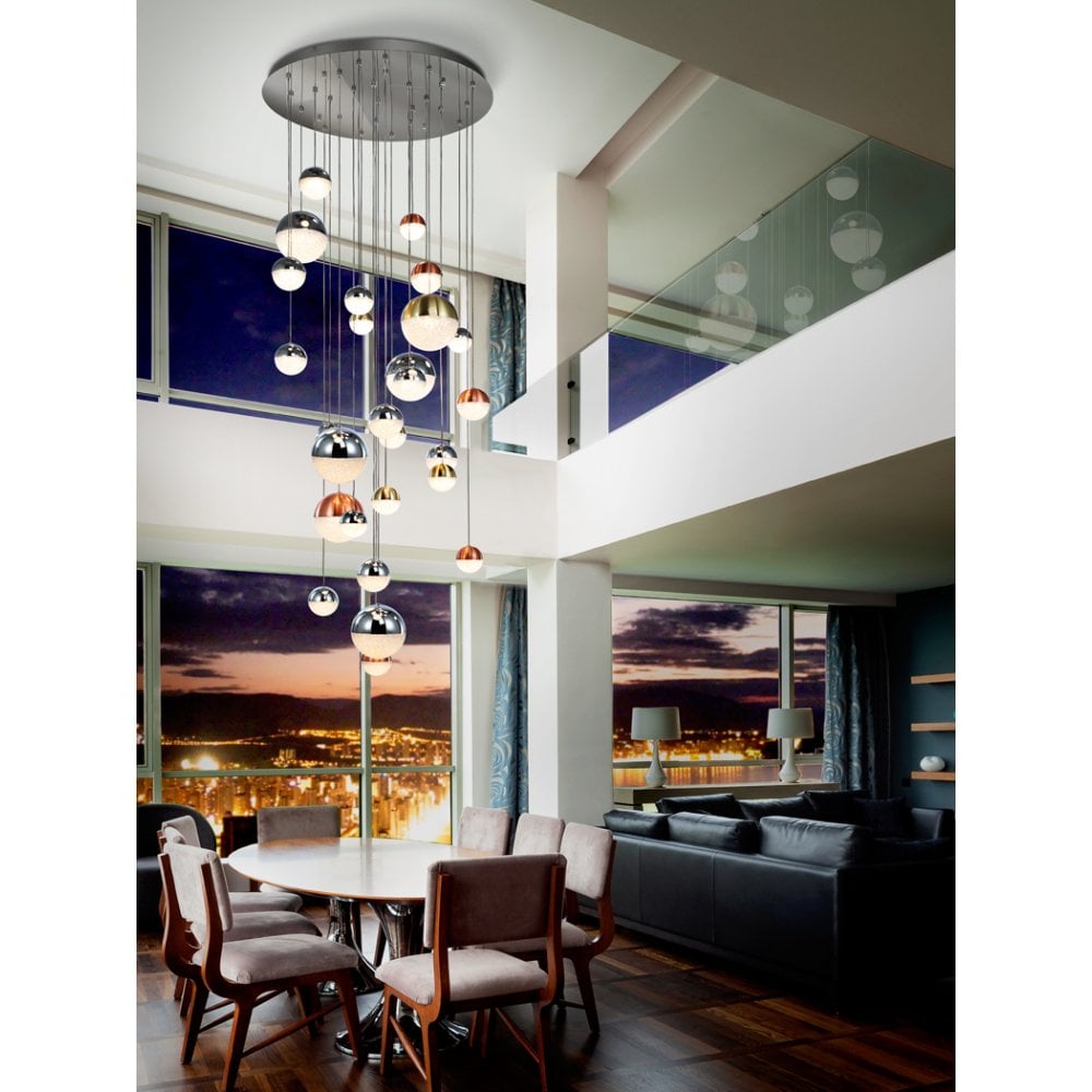 Elegant Bronze and Brass Sphere Chandelier with Dimmable LED Lights