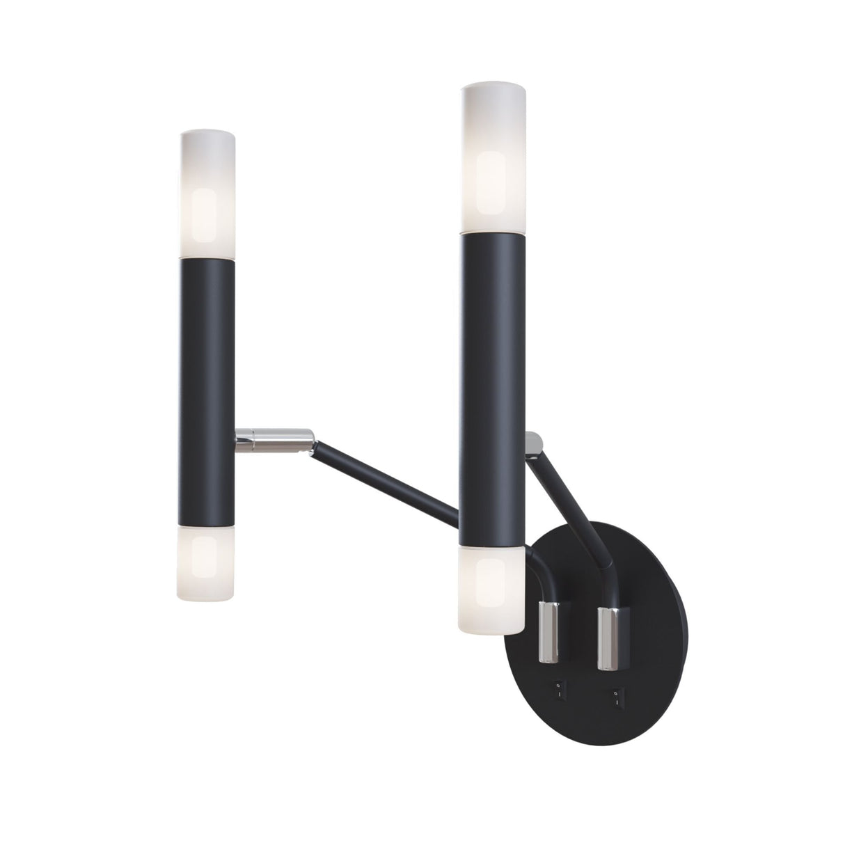 Sleek Black Vigo Wall Lamp with Matt White Glass Shades