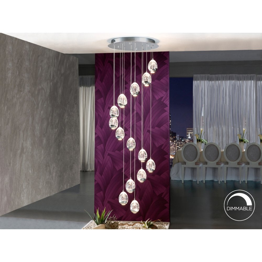 Rocío LED Pendant Lamp, 14-Light Cluster, Chrome Finish, Smartphone Dimmable