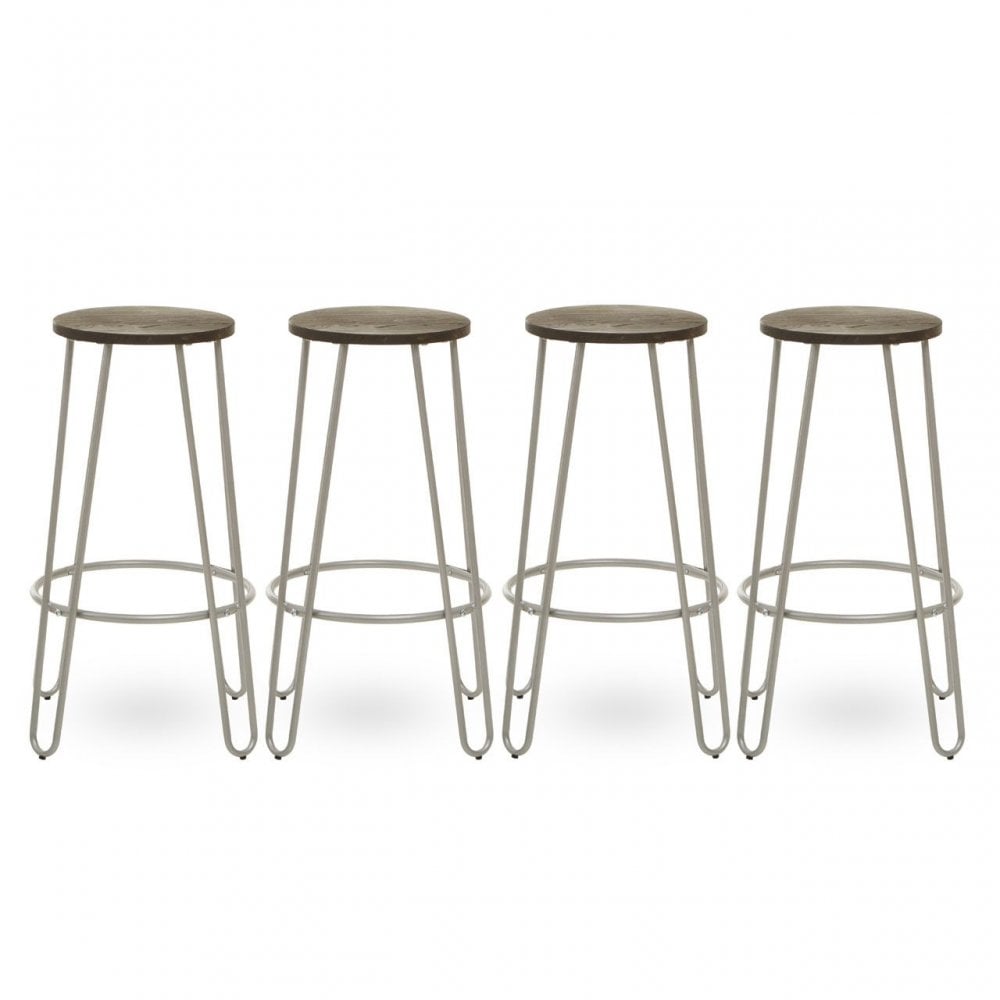 District Silver Finish Metal Frame Bar Stool