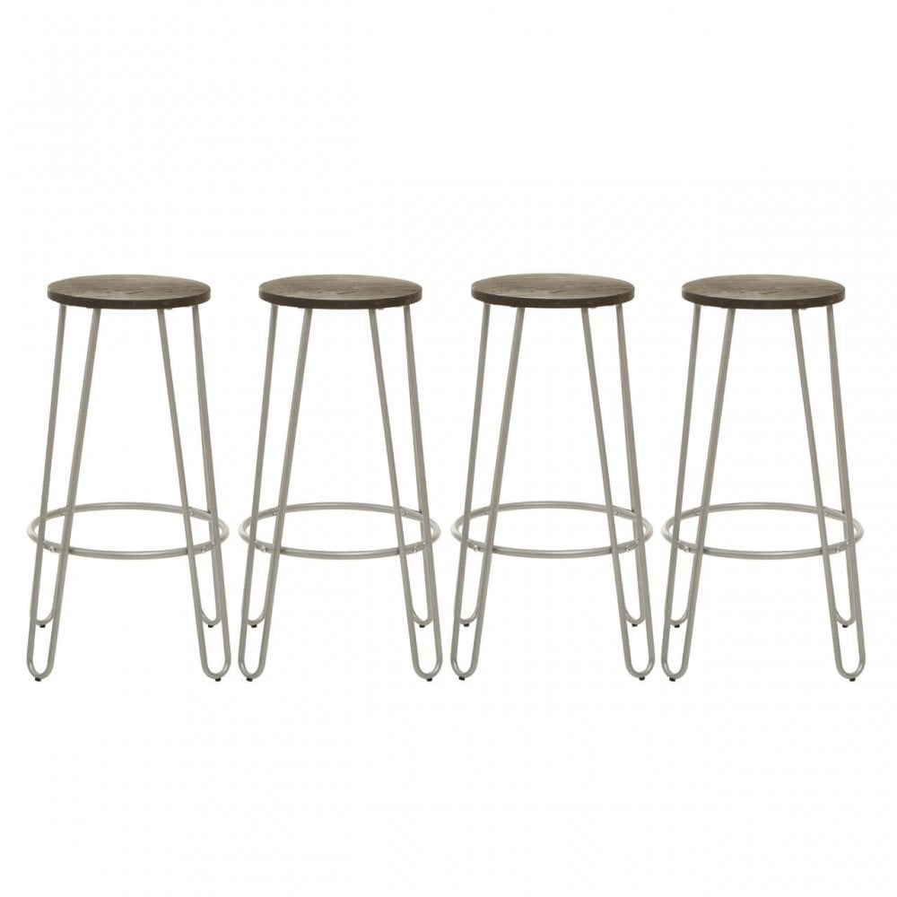 District Silver Finish Metal Frame Bar Stool