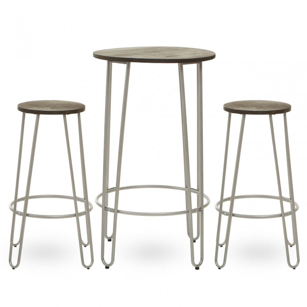 District 3Pc Silver Frame Bar Table Stool Set