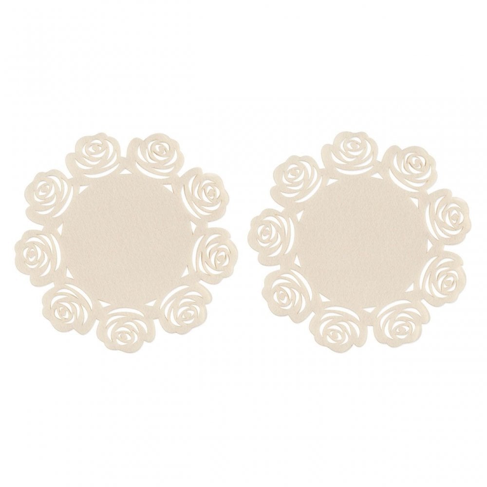 Ivory Felt Rose Design Set Of 2 Placemats