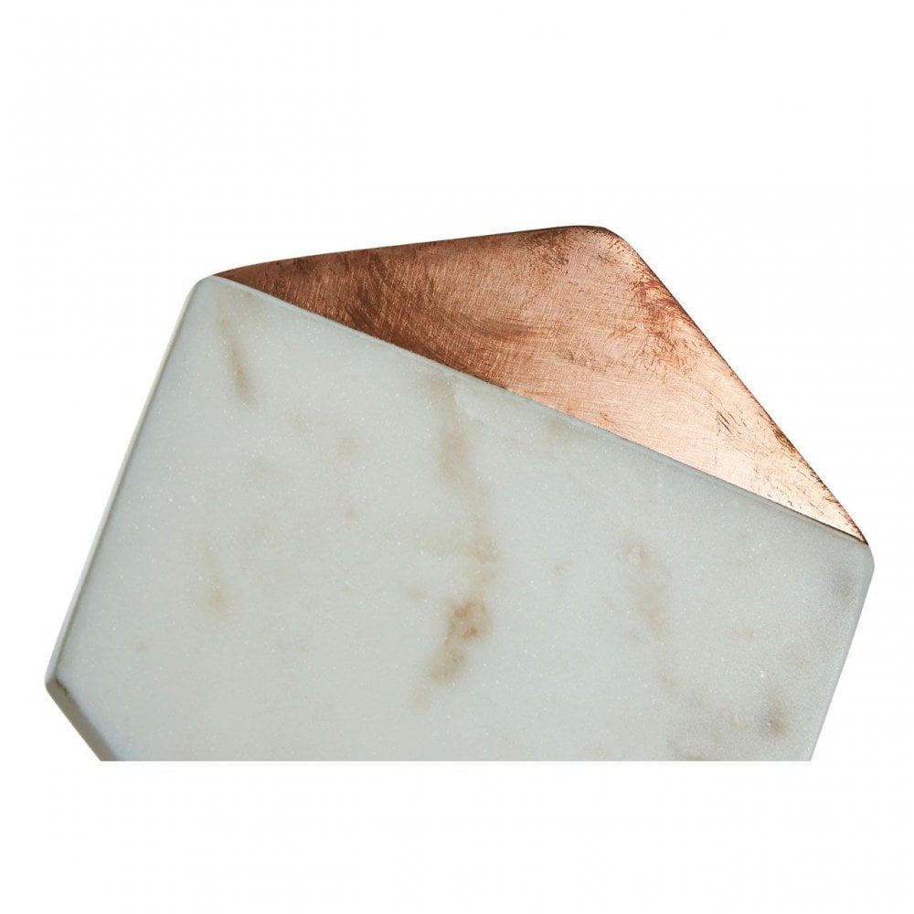 Set Of 4 White Marble / Copper Inlay Coasters