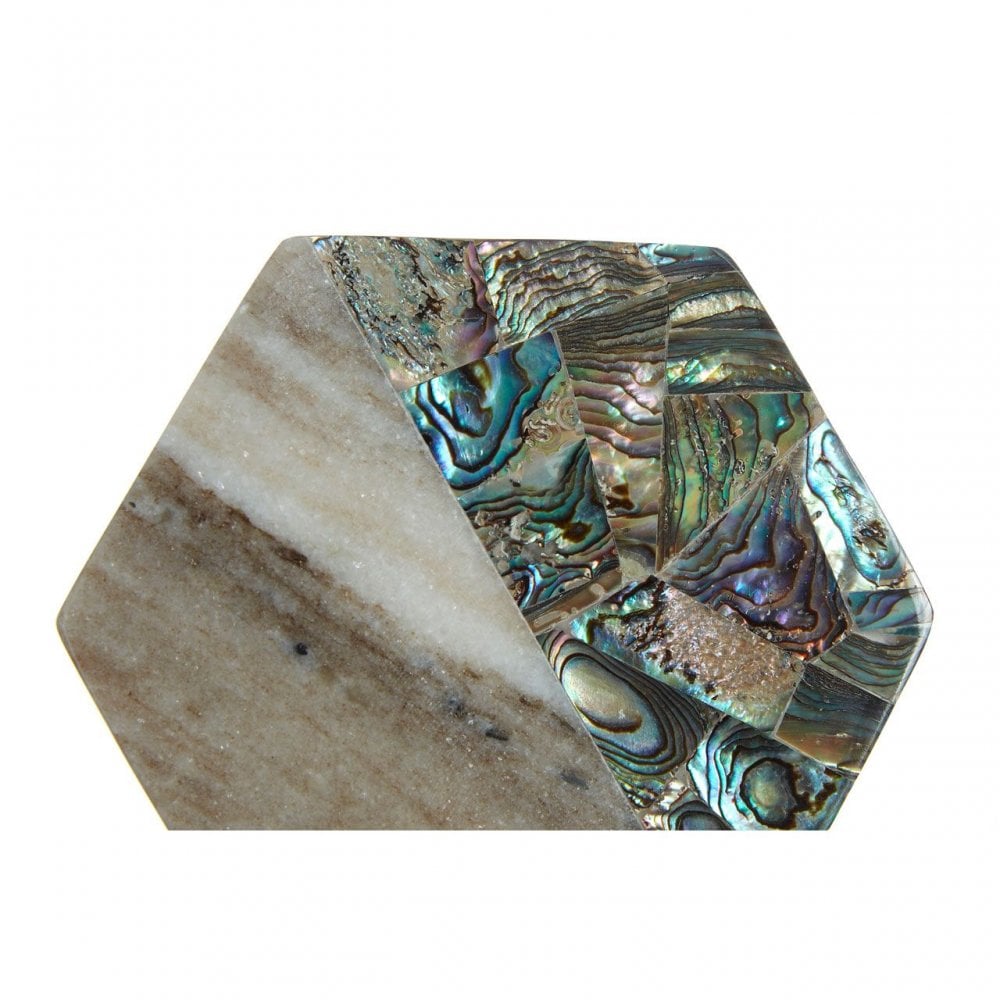 Set Of 4 Beige Marble / Paua Shell Coasters