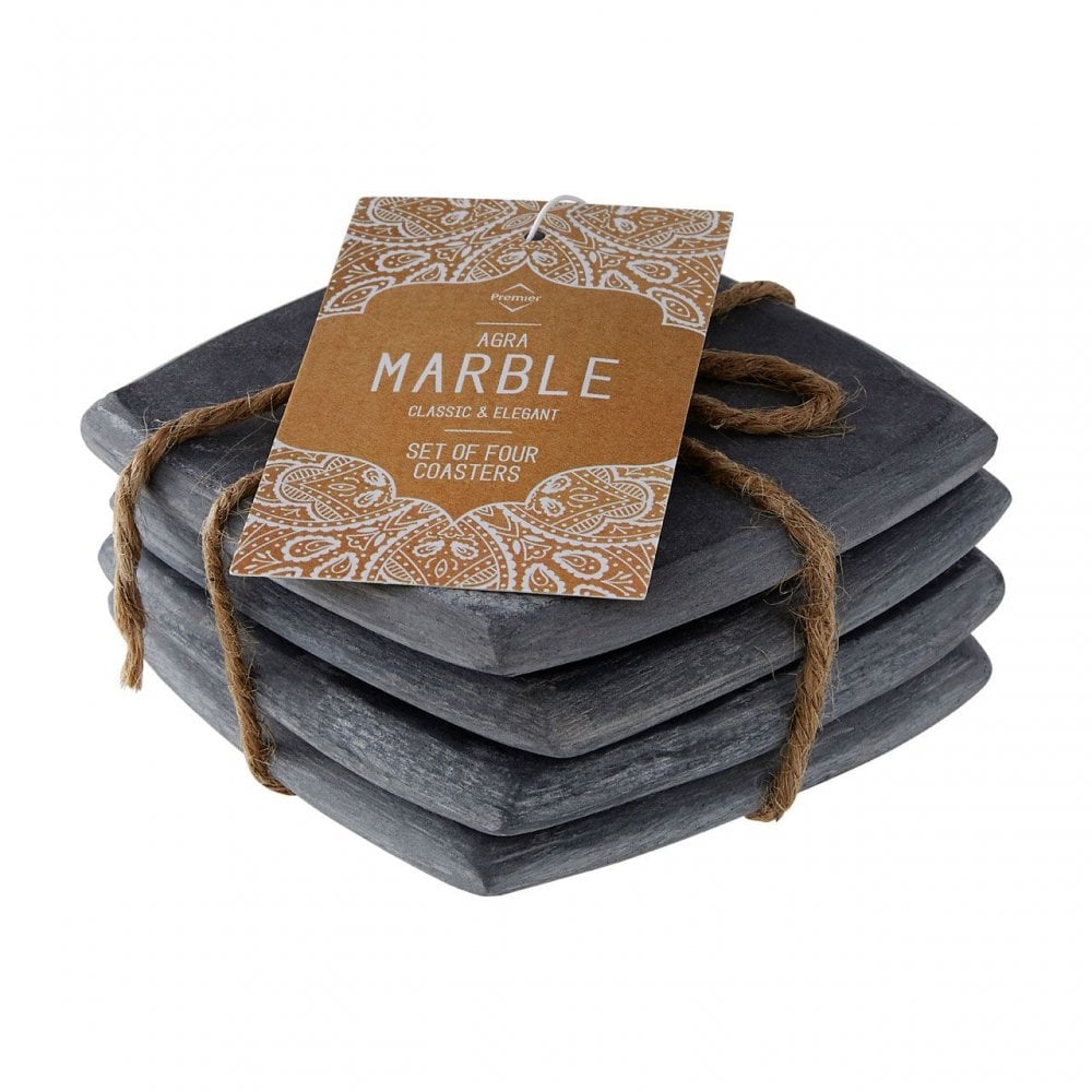 Dark Grey Marble Square Coasters - Set Of 4