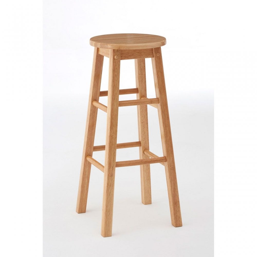 Natural Tropical Hevea Wood Tall Bar Stool