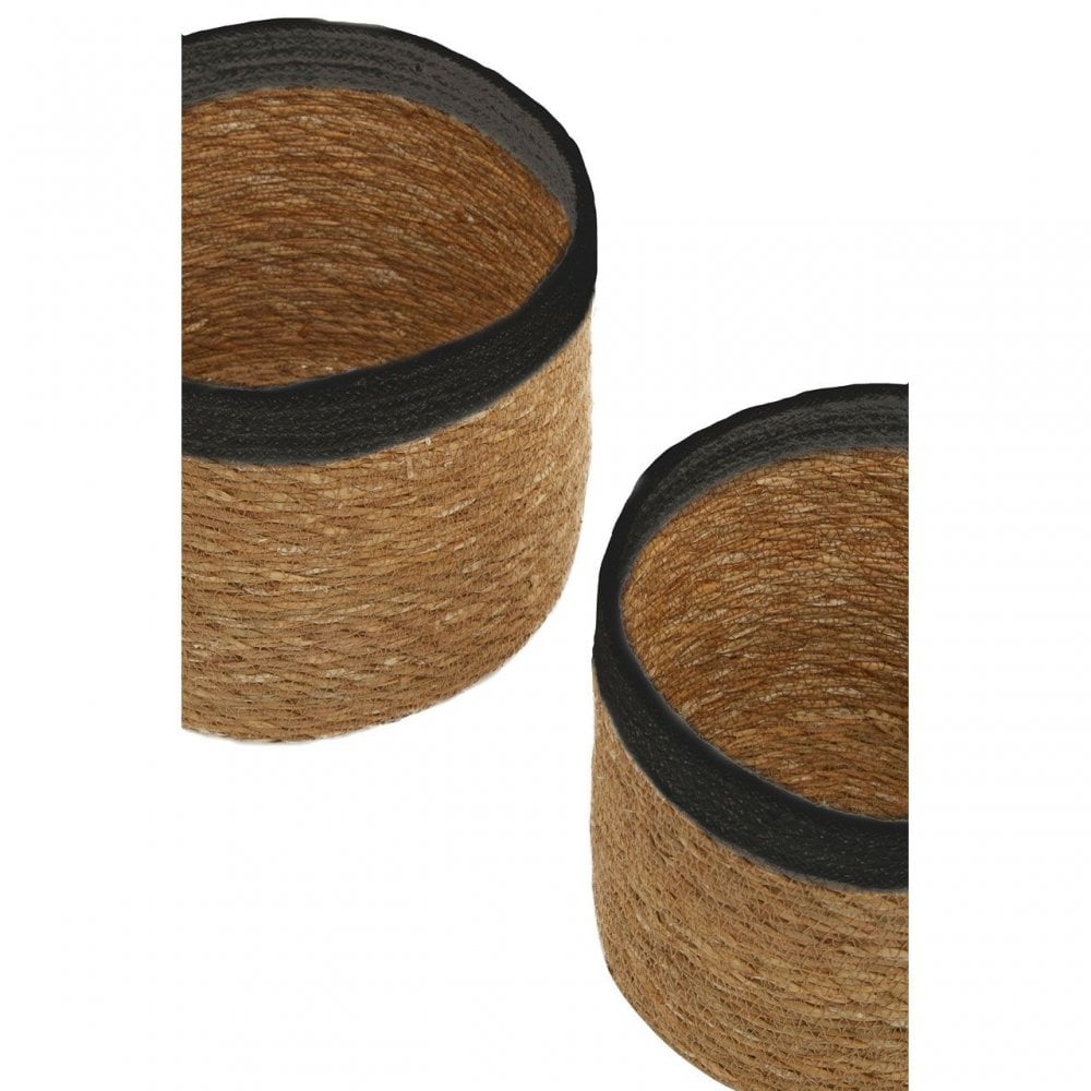 Set Of Three Natural And Black Baskets