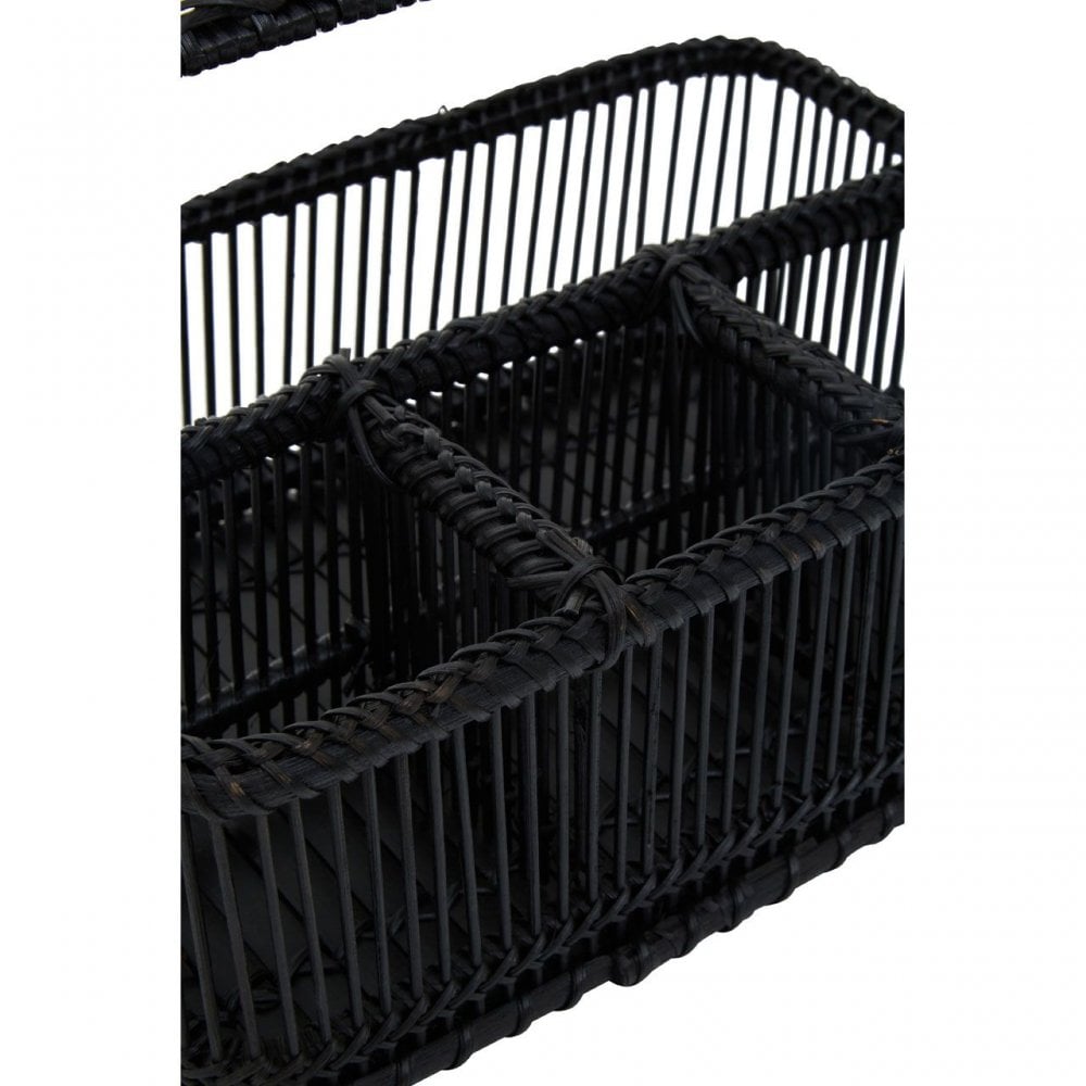 Black Rattan And Bamboo Caddy Basket