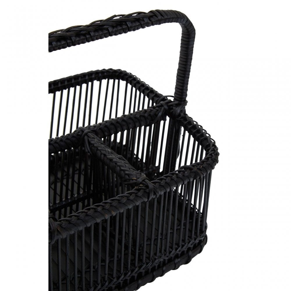 Black Rattan And Bamboo Caddy Basket