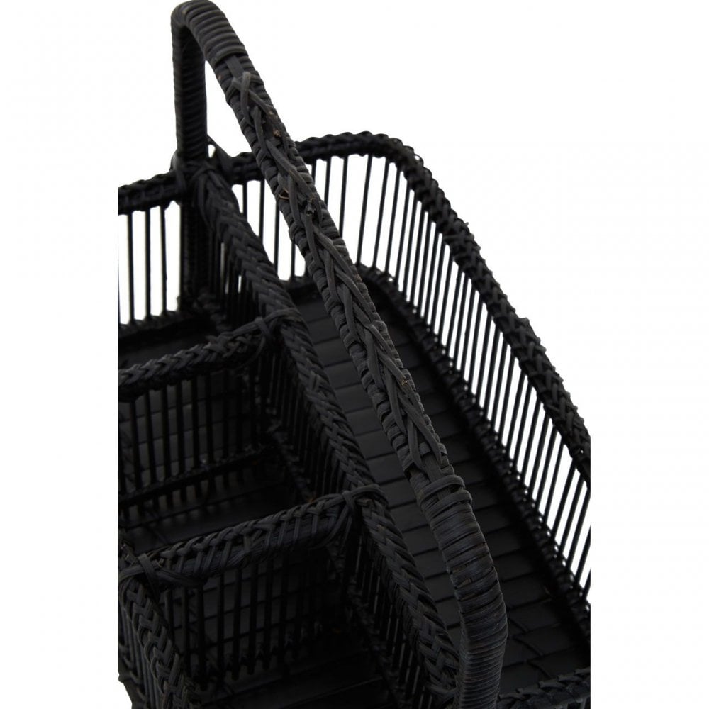 Black Rattan And Bamboo Caddy Basket