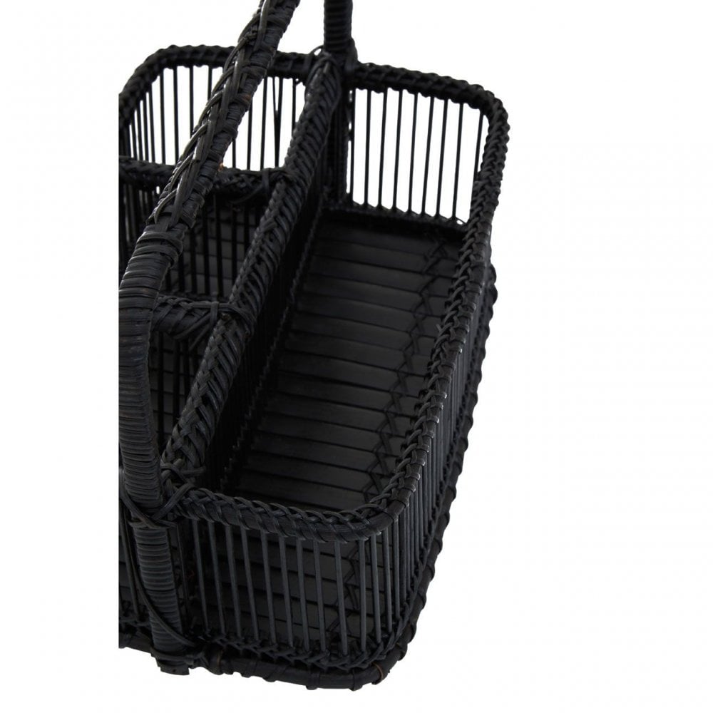 Black Rattan And Bamboo Caddy Basket