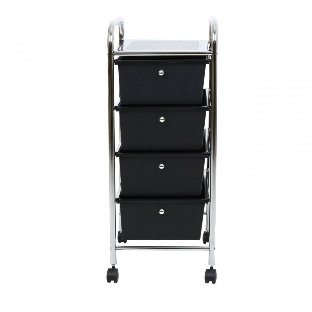 4 Black Plastic Drawers Trolley