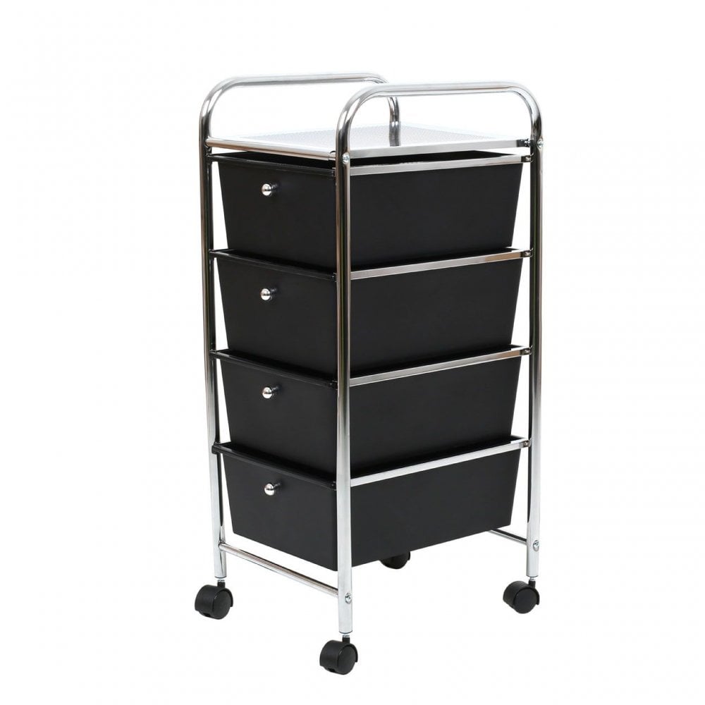 4 Black Plastic Drawers Trolley