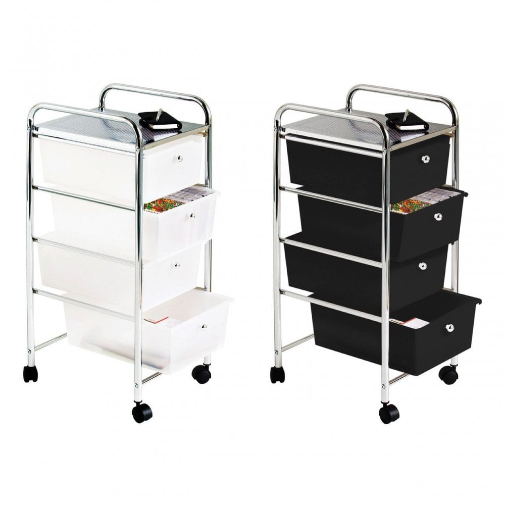 4 Black Plastic Drawers Trolley
