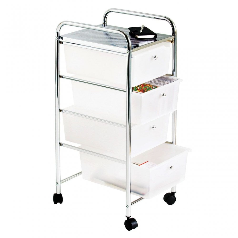 4 White Plastic Drawers Trolley
