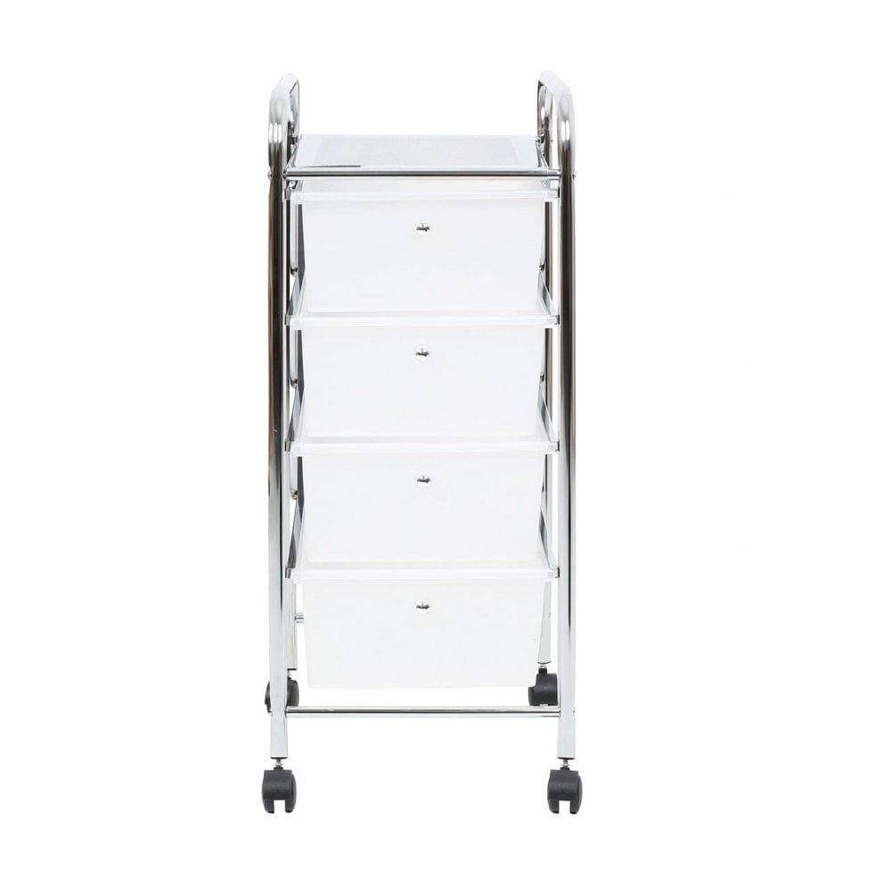 4 White Plastic Drawers Trolley