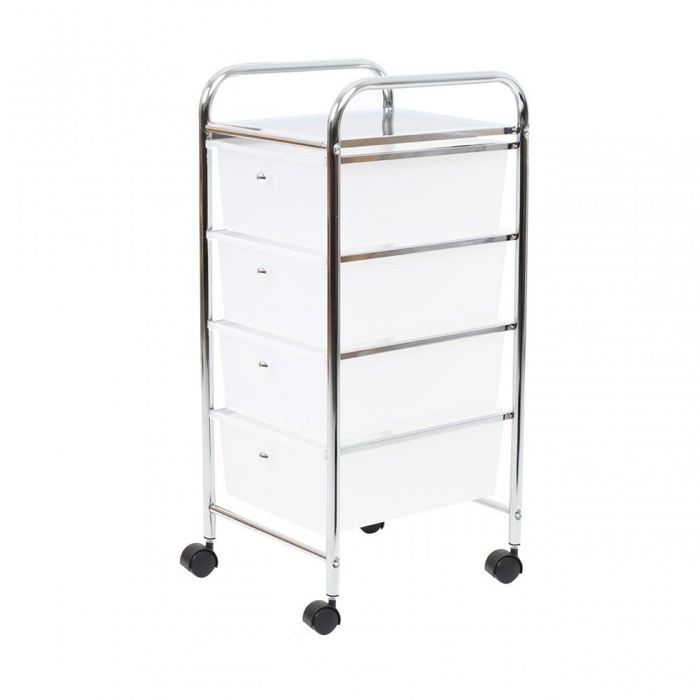 4 White Plastic Drawers Trolley