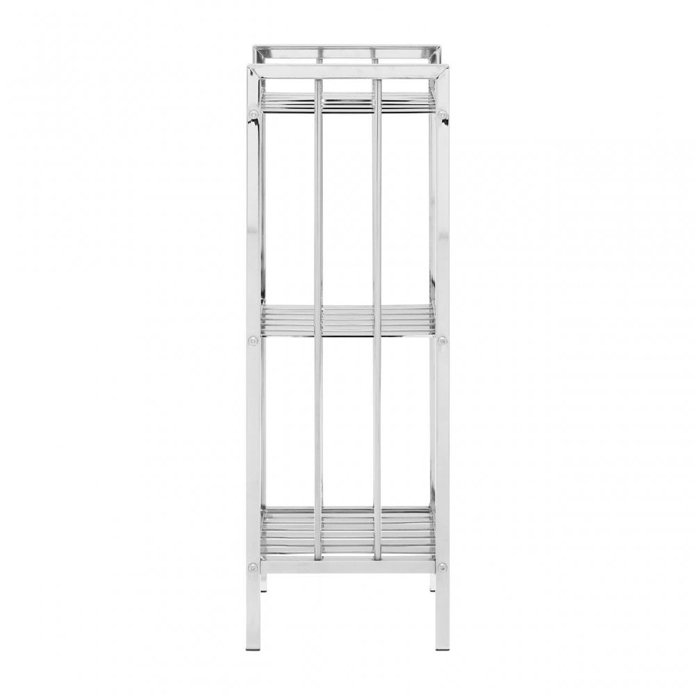 3 Tier Chrome Shelf Unit With Slatted Sides