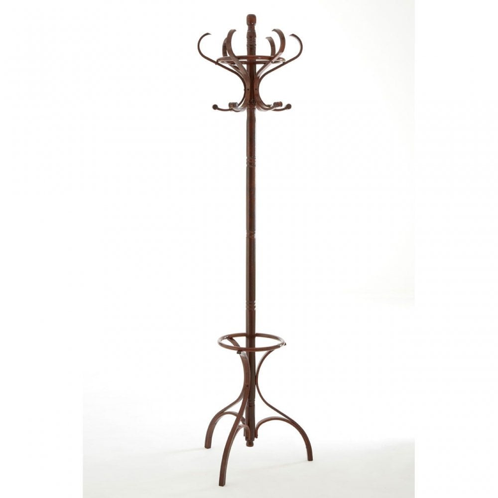 Walnut Finish Solid Birchwood Coat Stand