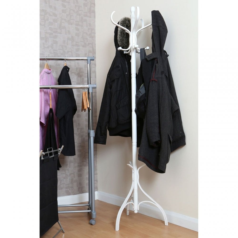 White Finish Floor Standing Coat Stand