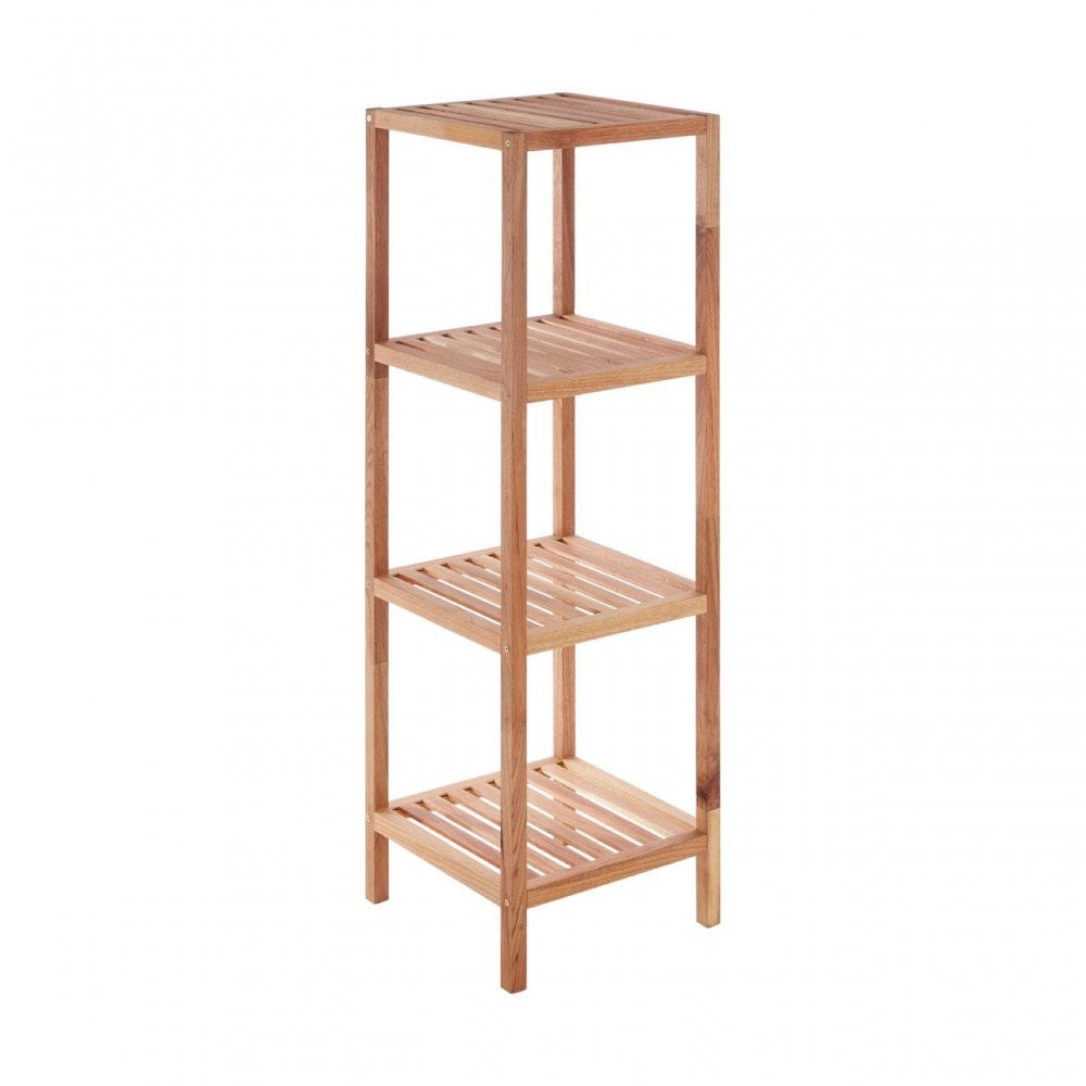 4 Tier Walnut Wood Bathroom Shelf Unit