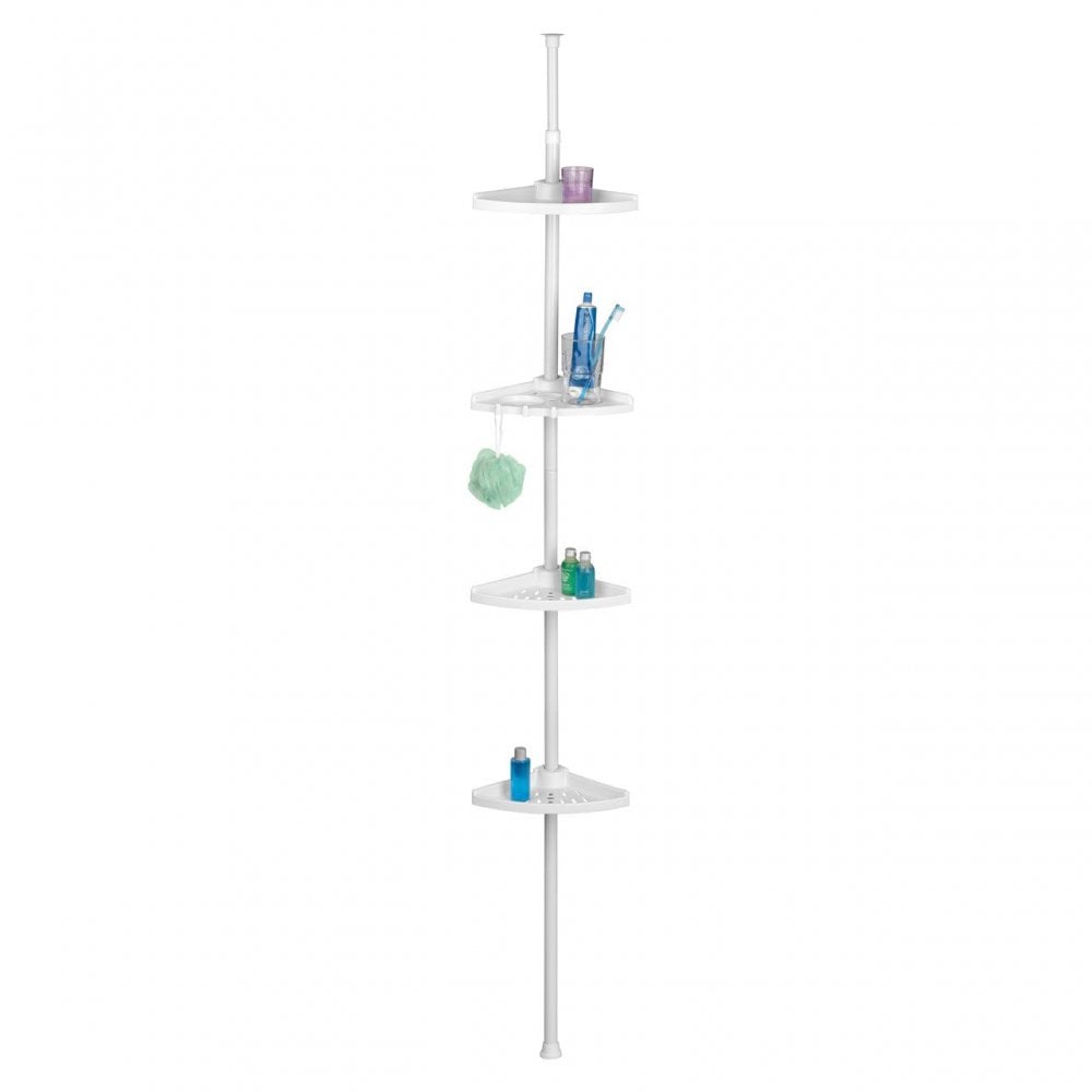 4 Tier Spring Mount White Corner Shelf Unit
