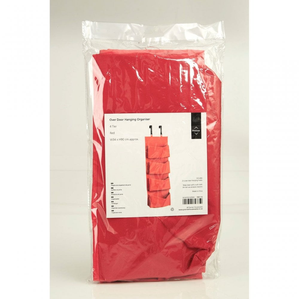 Over Door Red 4 Tier Hanging Organiser