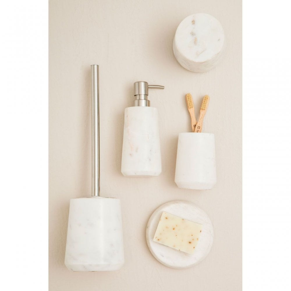 Marble And Off-White Toilet Brush