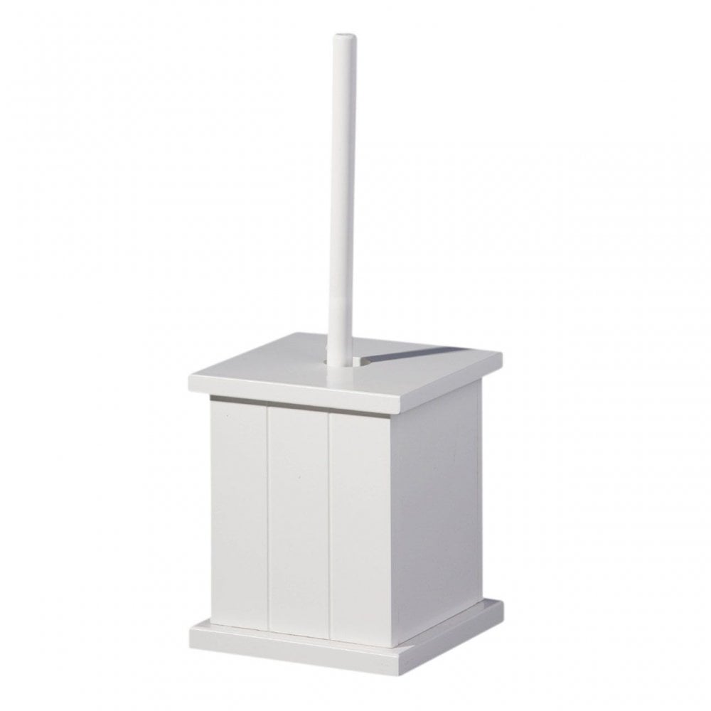 White Wooden Toilet Brush Holder