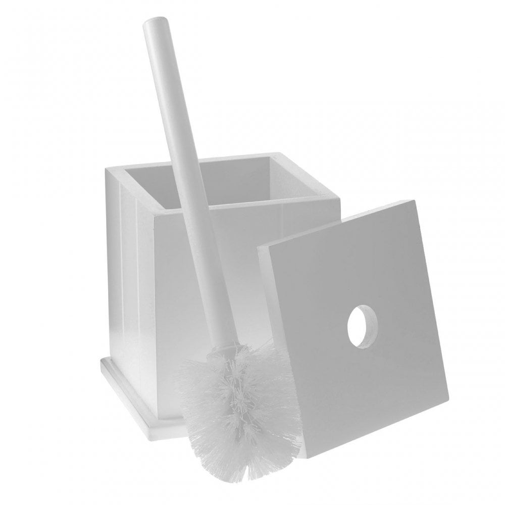 White Wooden Toilet Brush Holder