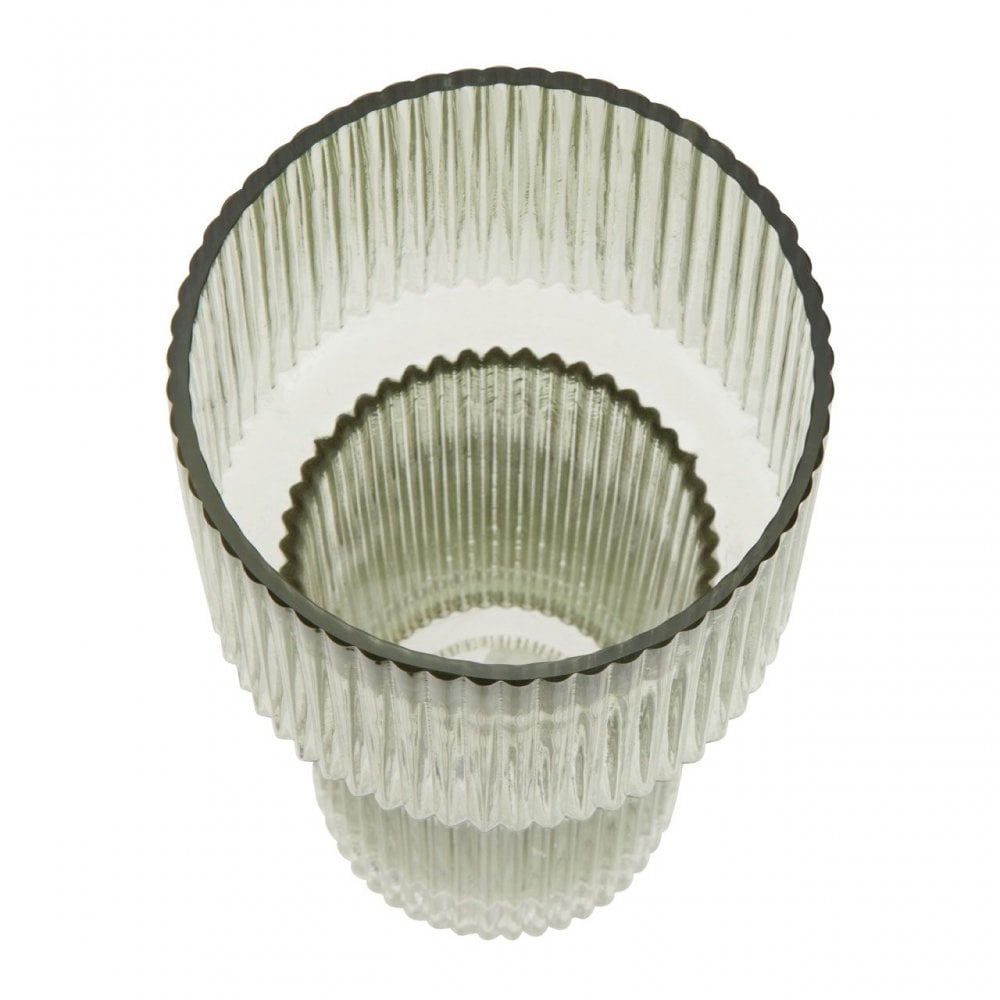 Esma Large Ribbed Grey Glass Vase