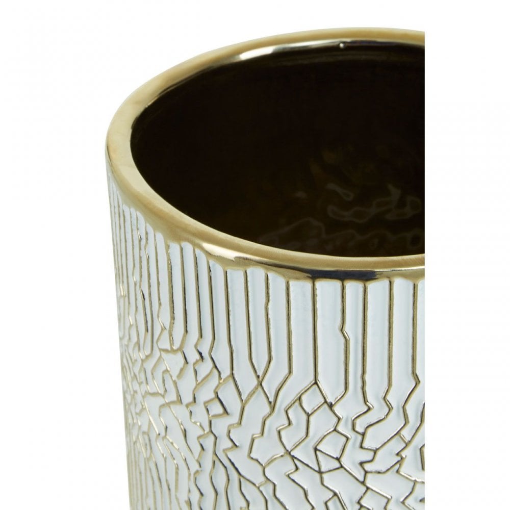 Honna Small White Gold Ceramic Planter